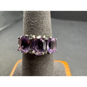 Vintage 925 Sterling Silver CNA Signed Amethyst Diamond Statement Ring Size 7